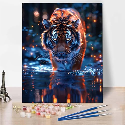 Malen Nach Zahlen Tier Malen Nach Zahlen Erwachsene, Paint by Numbers Tiger Paint by Numbers Adult Inklusive 3 Pinsel und Acrylfarbe für Zimmer Deko Wohnzimmer, Geschenke für Frauen (60x80cm) -zp253VQ von Zeipopge