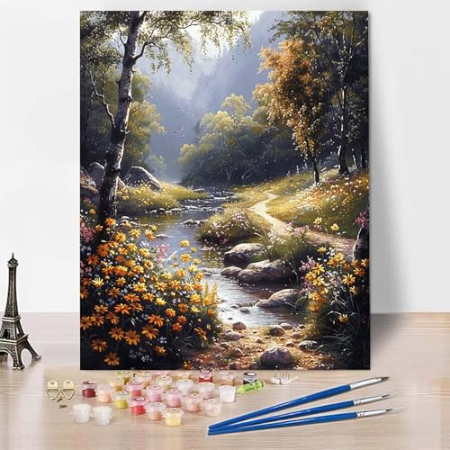 Malen Nach Zahlen Wiese Malen Nach Zahlen Erwachsene, Paint by Numbers Landschaft Paint by Numbers Adult Inklusive 3 Pinsel und Acrylfarbe für Zimmer Deko Wohnzimmer, Geschenke (50 x 65 cm) -zp2530K von Zeipopge