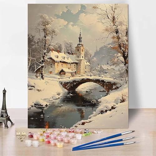 Malen Nach Zahlen Winter Malen Nach Zahlen Erwachsene, Paint by Numbers Häuser Paint by Numbers Adult Inklusive 3 Pinsel und Acrylfarbe für Zimmer Deko Wohnzimmer, Geschenke (20 x 30 cm) -zp253X3 von Zeipopge