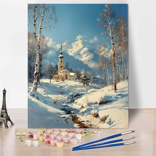 Malen Nach Zahlen Winter Malen Nach Zahlen Erwachsene, Paint by Numbers Kirche Paint by Numbers Adult Inklusive 3 Pinsel und Acrylfarbe für Zimmer Deko Wohnzimmer, Geschenke (20 x 30 cm) -zp25300 von Zeipopge