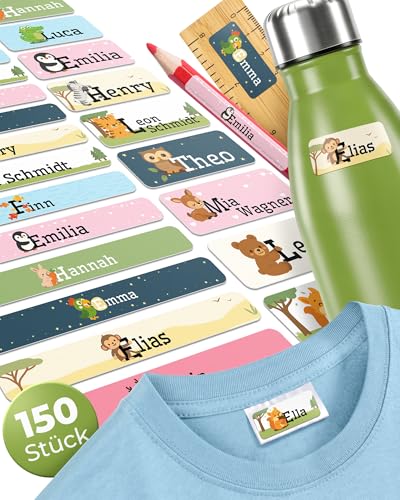Wasch- & Spülmaschinenfest (75x Stück) Namensaufkleber Kinder Schule - Dermatologisch getestete Namensaufkleber Schule -100% aus Deutschland Namensetiketten Schule - Aufkleber Namen Kinder von Zeitloos
