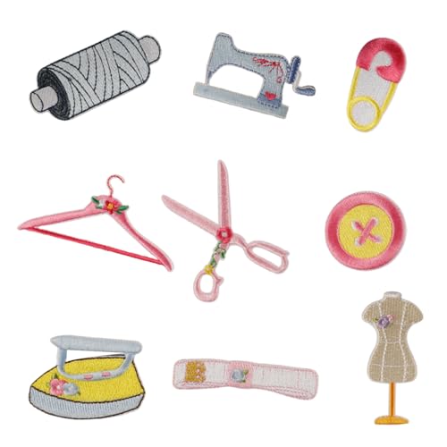 9 PCs Kleidung Kleiderbügel Gestickte Patches Schere Reparieren Sie Bügeleisen Auf Flecken Applique Flecken Nähflecken Für Kleidung von Zeiwohndc