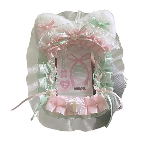 Katzen Ohren Fotokartenhülle Mit Perlenkette Gekräuselte Spitzenverkleidung Photokardschutz Für Frauen Girl Bag Pendant Card Protector von Zeiwohndc