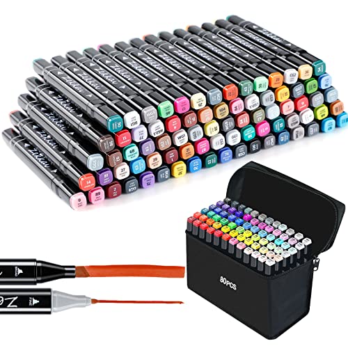 Zekkai Marker Filzstifte,80 Farbige Graffiti Stifte Marker Set Fettige Mark Farben Twin Tip Textmarker Markerstifte Set für Studenten Manga Kunstler Design Schule Drawing von Zekkai