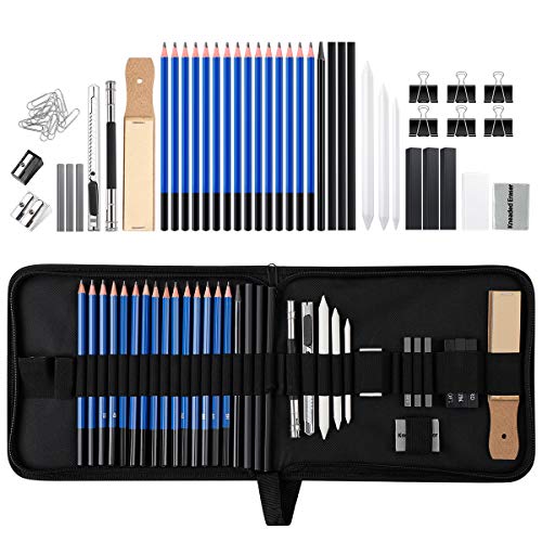 Zekkai Skizzierstifte Set, 42 Stücke Bleistift Set Zeichnen Skizzieren Stifte Profi Art Werkzeug Set Skizzierset mit Zeichnen Zubehör Set für Künstler, Anfänger, Erwachsene und Kinder von Zekkai