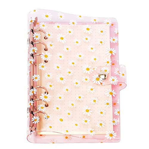 A6/A5 6 Löcher, bunter PVC-Einband, runder Ringordner mit Schnappverschluss, Loseblattordner, persönlicher Organizer (Little Pink Daisy, A6 mini set) von Zelten