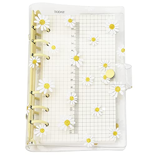 A6/A5 6 Löcher, bunter PVC-Einband, runder Ringordner mit Schnappverschluss, Loseblattordner, persönlicher Organizer (Yellow Daisy, A6 mini set) von Zelten