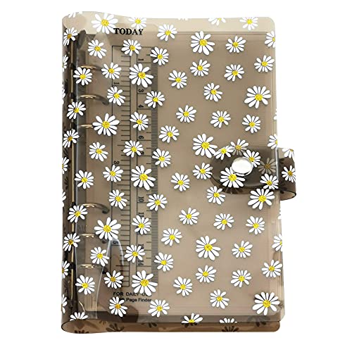 A6/A5 6 Löcher bunte PVC-Abdeckung, runder Ringordner mit Druckknopfverschluss, Ordner für lose Blätter, Notizbuch, Nachfüllpackung, DIY, Scrapbooking, Binder Cover Protector (Black Daisy, A6 combo) von Zelten