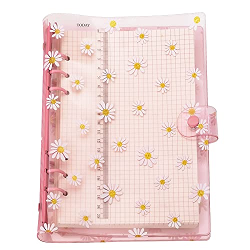 A6/A5 6 Löcher bunte PVC-Abdeckung, runder Ringordner mit Druckknopfverschluss, Ordner für lose Blätter, Notizbuch, Nachfüllpackung, DIY, Scrapbooking, Binder Cover Protector (Pink Daisy, A5 mini set) von Zelten