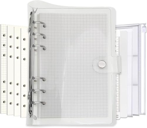 A6/A5 6 Löcher bunte PVC-Abdeckung, runder Ringordner mit Druckknopfverschluss, Ordner für lose Blätter, Notizbuch, Nachfüllpackung, DIY, Scrapbooking, Binder Cover Protector (weiß, A5 combo) von Zelten