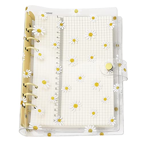 A6/A5 6 Löcher bunte PVC-Abdeckung, runder Ringordner mit Druckknopfverschluss, Ordner für lose Blätter, Notizbuch, Nachfüllpackung, DIY, Scrapbooking, Binder Cover Protector Yellow Daisy, A5 mini set von Zelten