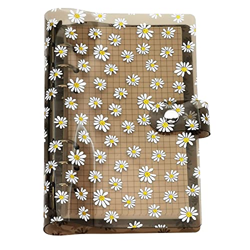 A6/A5 6 Löcher bunte PVC-Abdeckung, runder Ringordner mit Druckknopfverschluss, Ordner für lose Blätter, Notizbuch, Nachfüllpackung, DIY,Binder Cover Protector (Black Daisy, A6 mini set) von Zelten