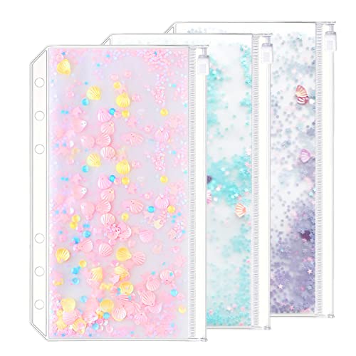 D Ringbuch-Zubehör Gestanzte Ordner-Taschen Teiler-Lineal-Registerkarte (Sequins Decorate Zip Pocket, A6) von Zelten