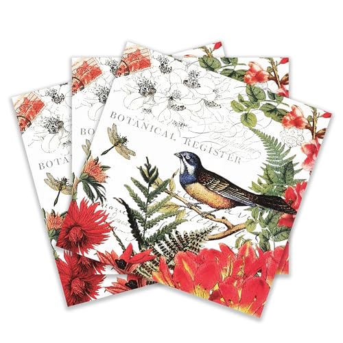 Farbige Papier-Cocktailservietten, 20 Stück Shabby Chic Servietten für Hochzeiten, Abendessen, Tee-Partys und Duschen, Dragonfly and Birds von Zelten