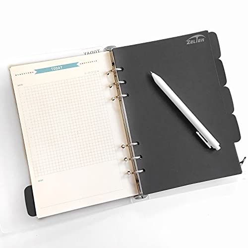 Nachfüllpapier/Lose Blätter für 8,5 Zoll A5 6-Loch-Abdeckung Runder Ringansicht Binder Aktenordner (A5 Divider Horizontal Black Paper, 1 Package) von Zelten