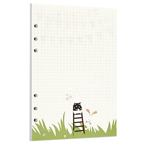 Zelten Bunt 40 Blatt 80 Seiten Lose-Blatt-Lochpapier-Nachfüllpackungen Papier für 6-Loch-Binder Persönlicher Organizer Tagebuch Notizbuch Nachfüllbarer Planer (A5, Bunny Ruled & Squared) von Zelten