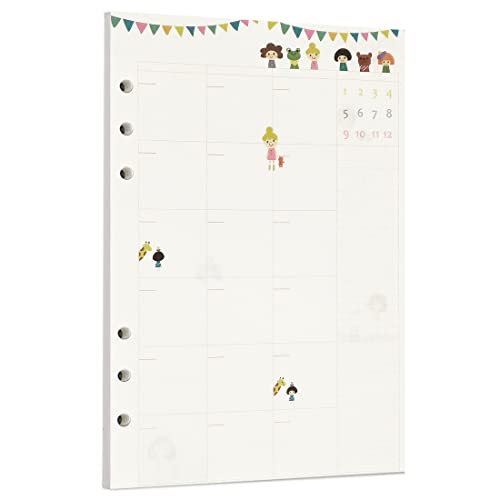 Zelten Bunt 40 Blatt 80 Seiten Lose-Blatt-Lochpapier-Nachfüllpackungen Papier für 6-Loch-Binder Persönlicher Organizer Tagebuch Notizbuch Nachfüllbarer Planer (A5, Little Girl Monthly Planner) von Zelten