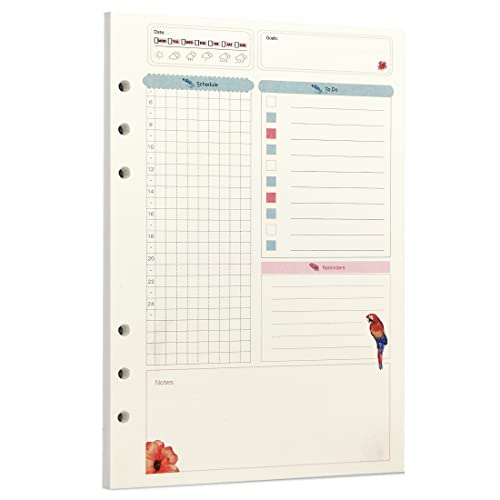 Zelten Bunt 45 Blatt 90 Seiten Lose-Blatt-Lochpapier-Nachfüllpackungen Papier für 6-Loch-Binder Persönlicher Organizer Tagebuch Notizbuch Nachfüllbarer Planer (A5, Rainforest Daily Planner) von Zelten