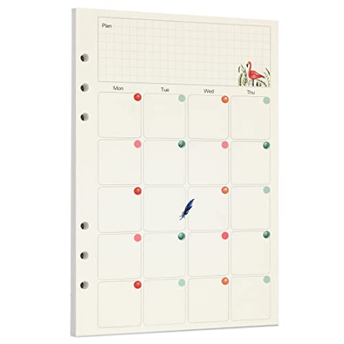 Zelten Bunt 45 Blatt 90 Seiten Lose-Blatt-Lochpapier-Nachfüllpackungen Papier für 6-Loch-Binder Persönlicher Organizer Tagebuch Notizbuch Nachfüllbarer Planer (A5, Rainforest Monthly Planner) von Zelten