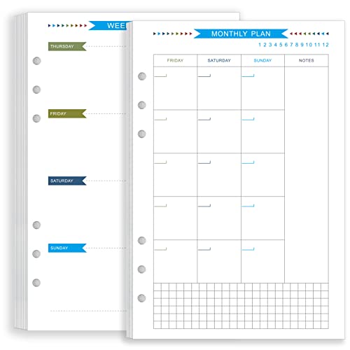 Zelten Bunt Lose-Blatt-Lochpapier-Nachfüllpackungen Papier für 6-Loch-Binder Persönlicher Organizer Tagebuch Notizbuch Nachfüllbarer Planer (Weekly Monthly Planner, A5) von Zelten