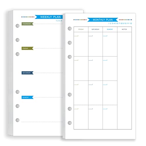 Zelten Bunt Lose-Blatt-Lochpapier-Nachfüllpackungen Papier für 6-Loch-Binder Persönlicher Organizer Tagebuch Notizbuch Nachfüllbarer Planer (Weekly Monthly Planner, A6) von Zelten