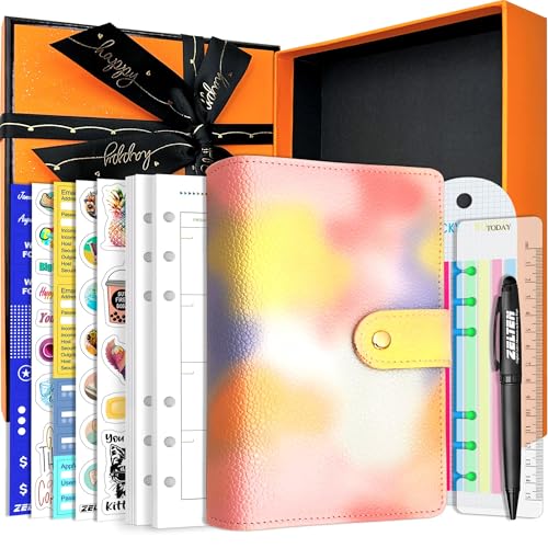 Zelten PU Leder Persönliches Notizbuch Planer mit 67 Seiten Planer Papiere 6 Löcher Ringbinder Stifthalter Magnetische Schnalle (Pink, A6 Gift Box) von Zelten