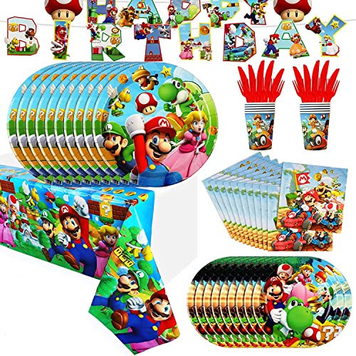 Geburtstag Party Set, Geburtstag Geschirr Kit, Kindergeburtstag Tischdeko Party Set, Cartoon-Party-Dekoration Teller Papierhandtuch Tischdecke Pappbecher von Zempertoopa
