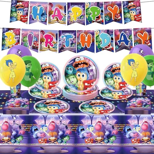 Inside Out Partygeschirr Set, Inside Out Partygeschirr Set Kinder, Deko Geburtstag Partygeschirr, für Kinder Geburtstag Party Supplies und Tischderation (C) von Zempertoopa