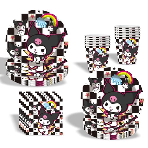 Kuromi Partygeschirr Set, Kuromi Party Set, Kinder Geburtstag Partygeschirr Party Supplies Set, Cartoon Geburtstag Deko, Ku-romi Partygeschirr Geburtstagsdeko Set (schwarz) von Zempertoopa