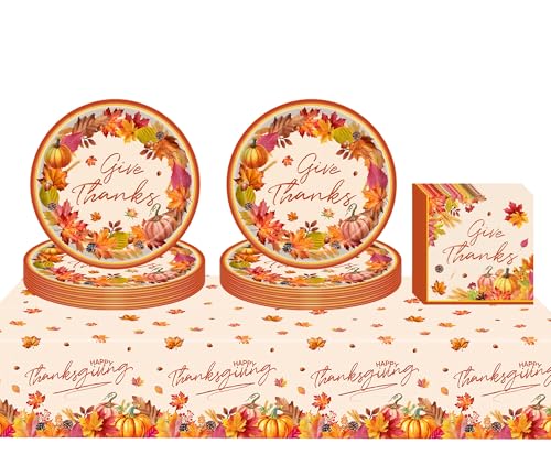 Zempertoopa Herbst Party Tischgedeck, Bunte Kürbis Herbst Blätter Geschirr Set, Partygeschirr Kindergeburtstag, für Kindergeburtstag Party Dekoration Geburtstagsdeko 10 Gäste (Ahornblätter) von Zempertoopa