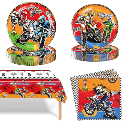 Motorcycle Partygeschirr, Motorcycle Geburtstag Partyzubehörsets,Off-Road Vehicle Birthday Party Supplies, für Kindergeburtstag Party Dekoration Geburtstagsdeko 10 Gäste (Motorrad) von Zempertoopa