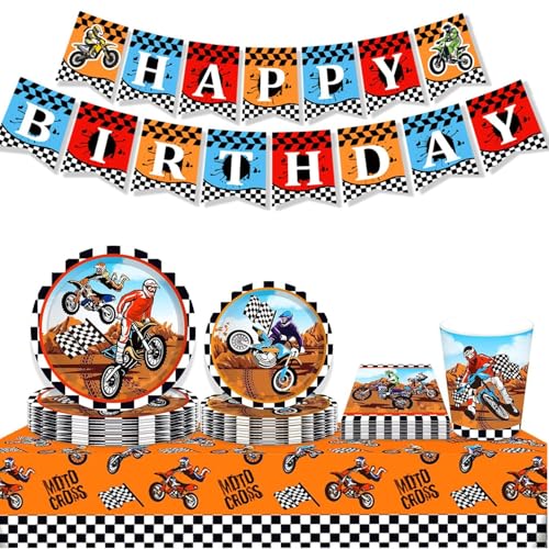 Motorcycle Partygeschirr,Motorcycle Geburtstag Partyzubehörsets, Partygeschirr Kindergeburtstag, für Kindergeburtstag Party Dekoration Geburtstagsdeko 10 Gäste (Motorrad-6) von Zempertoopa