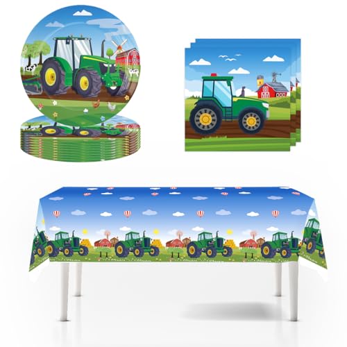 Traktor Partygeschirr, Traktor Geburtstag Partyzubehörsets, Traktor Partygeschirr Kindergeburtstag, für Kindergeburtstag Party Dekoration Geburtstagsdeko 10 Gäste (Traktor) von Zempertoopa