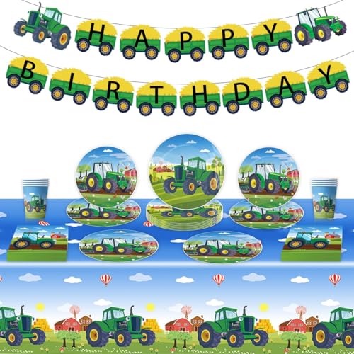 Traktor Partygeschirr, Traktor Geburtstag Partyzubehörsets, Traktor Partygeschirr Kindergeburtstag, für Kindergeburtstag Party Dekoration Geburtstagsdeko 10 Gäste von Zempertoopa