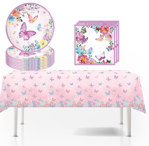 Schmetterling Partygeschirr Set, Schmetterling Deko Geburtstag, Partygeschirr Kindergeburtstag, für Kindergeburtstag Party Dekoration Geburtstagsdeko (lila Schmetterling) von Zempertoopa