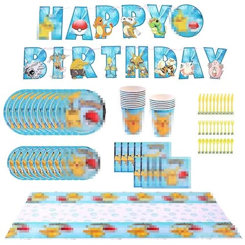 Partygeschirr Kindergeburtstag, poke-mon Kindergeburtstag Deko, Thema Cartoon Party Set von Zempertoopa