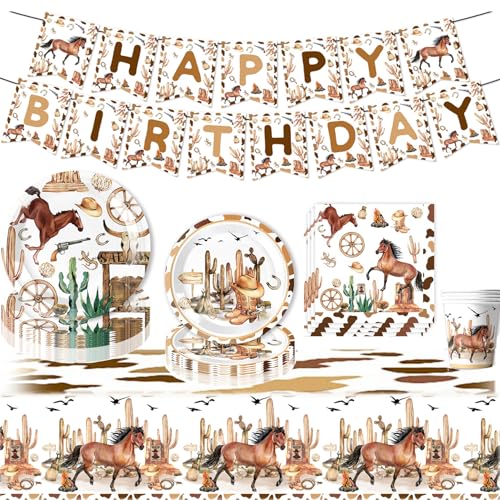 Pferde Geburtstag Party Geschirr, Pferd Partygeschirr Set, Pferde Geburtstags Geschirr, Kindergeburtstag Deko Geschirr,Pferde Party Set für 10 Personen (A) von Zempertoopa