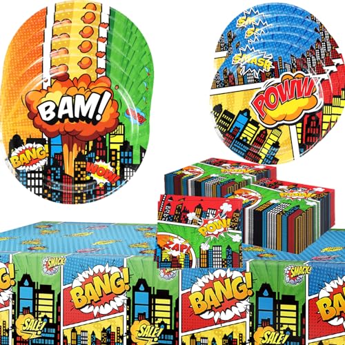 Superhelden Partygeschirr Set, Deko Geburtstag Partygeschirr, Kinder Partygeschirr Party Supplies Set, Cartoon Geburtstag Deko von Zempertoopa