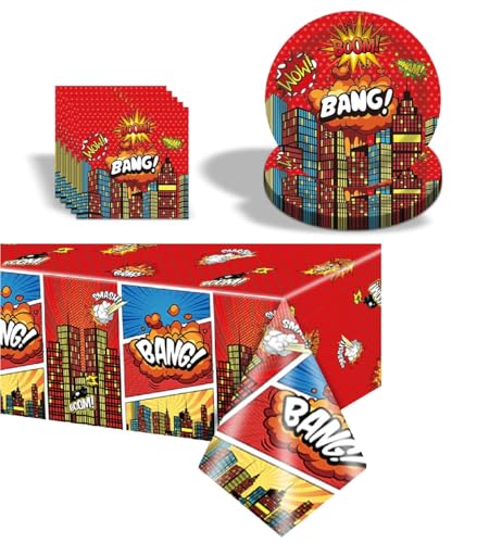 Theme Partygeschirr Set, Superhelden Deko Geburtstag Partygeschirr, Kinder Partygeschirr Party Supplies Set, Cartoon Geburtstag Deko (Rot) von Zempertoopa