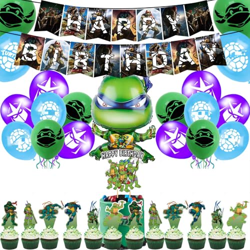 Turtle Luftballons Geburtstag Geburtstag Deko, Teenage Mutant Ninja Turtles Latex Luftballon, Foil Helium Ballons, Luftballons fur Mädchen Junge (grün) von Zempertoopa