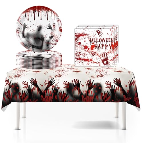 Zempertoopa Halloween Partygeschirr Set, Pappgeschirr Pappteller Becher Servietten, Halloween Deko Tisch Geburtstag Set für Kinder Mädchen Jungen (Rot B) von Zempertoopa