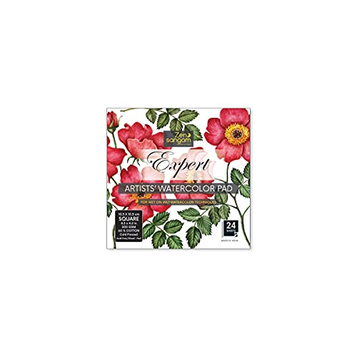 Zen Sangam Artists' Expert Aquarellblock, 300 g/m², 60 % Baumwolle, kaltgepresst, geklebt, 24 Blatt (48 Seiten) – Aquarellpapier – Aquarellbuch (quadratisch) von Zen Sangam