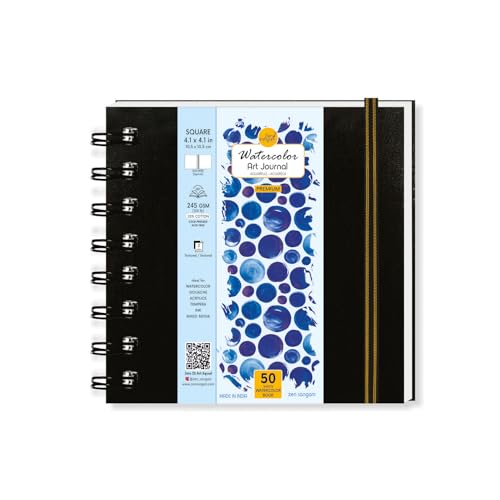 Zen Sangam Quadratisches Künstler-Aquarell-Tagebuch mit Spiralbindung, 25 Blatt (50 Seiten), 245 g/m², 20 % Baumwolle, kaltgepresstes Aquarellpapier, Spiralbuch (10,5 cm x 10,5 cm) von Zen Sangam