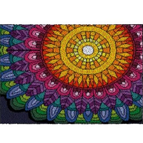 ZenaHa Knüpfteppich Set Rug Kits Für Erwachsene, Knüpfhaken-Teppichherstellungssets Für Erwachsene, 60 X 85 Cm, Kreuzstichset, Neuartiges Mandala-Blumenmuster, Gobelin-Sets Für Anfänger, Rutschfeste von ZenaHa