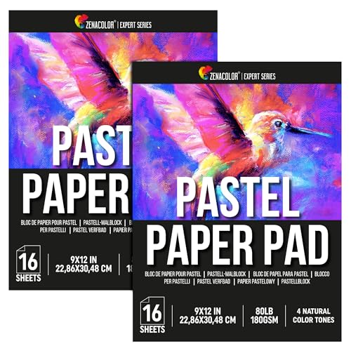 2 Öl-Pastellpapier-Block-Set, 32 Seiten, 2 x 16-seitiges Pastell-Zeichenpapier, Skizzenbücher, 4 Schattierungen von naturfarbenem Papier, 22,9 x 30,5 cm, 30,4 kg (180 g/m²), Mal-, Zeichen- und von Zenacolor