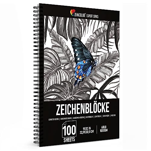 Sketchbook Spiralbindung - 100 weiße Blätter à 100 g/m² - Skizzenbuch A4 mit Hardcover - Skizzenblock A4 (22,9 x 30,5 cm) - Zeichenblock zum Skizzieren und Ausmalen von Zenacolor