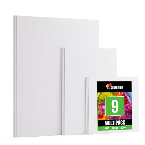 Leinwand zum Bemalen Groß Set 9 Canvas Zenacolor - Leinwände zum Malen 20x20, 20x30, 30x40 für Erwaschsene und Kinder von Zenacolor