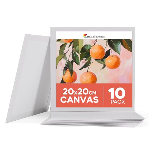 Zenacolor Leinwand Zum Bemalen 20x20cm (10 Stück) - Leinwände Set 280 g/m² 100% Baumwolle - Für Acrylfarbe, Ölmalerei, Gouache von Zenacolor