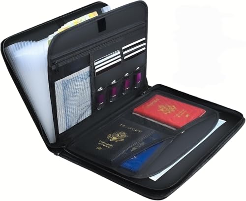 ZenithPeak Feuerfeste Dokumententasche A4, 13 Fächern Akkordeon Dokumentenmappe A4 Wasserdichter und Feuerfester Konferenzmappe Fächermappe Reißverschluss Für Dokumente/Passport/Bankdatei Und Bargeld von ZenithPeak