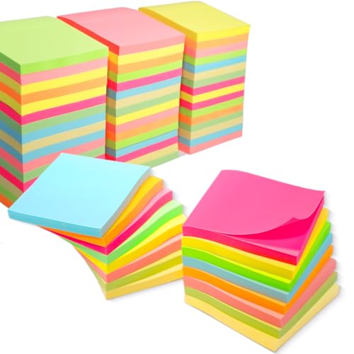 Zenmmy Haftnotizen, Großpackung, 7,6 x 7,6 cm, selbstklebend, 48 Blöcke, 8 helle Farben, bunte selbstklebende Notizblöcke für Zuhause, Schule, Büro, Notizbuch, 75 Blatt/Block von Zenmmy